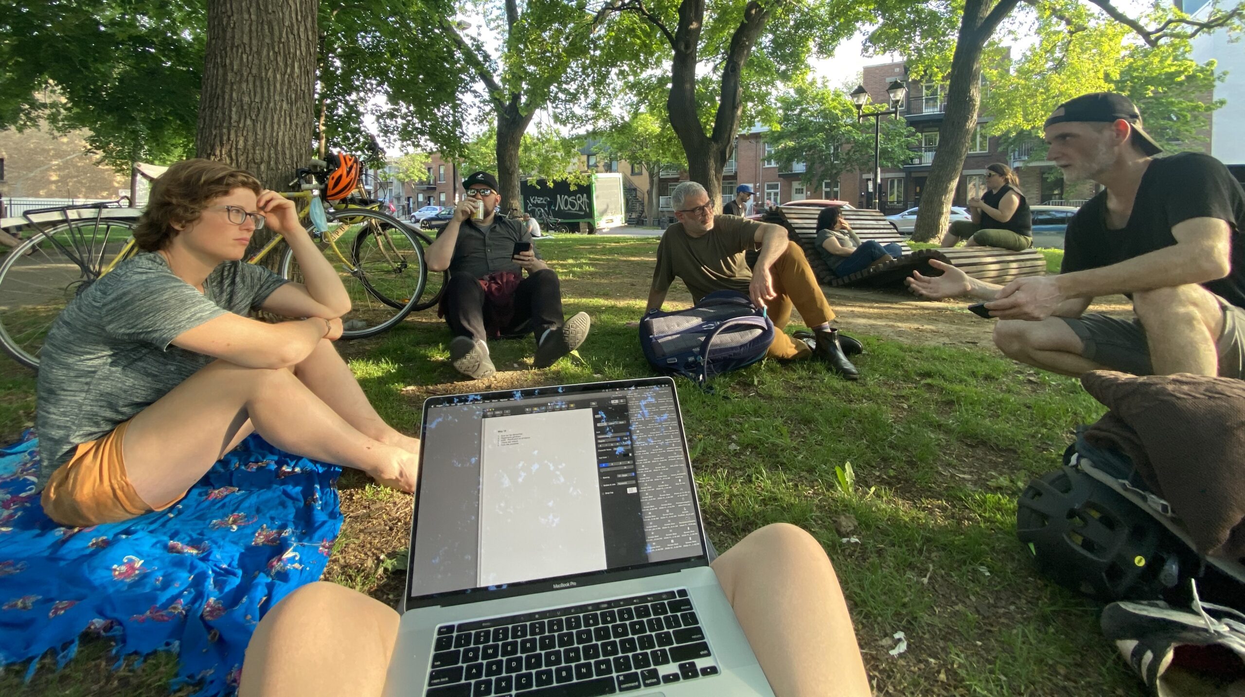 Réunion de bénévoles impliqués dans le projet de l'Îlot dans un parc de Montréal